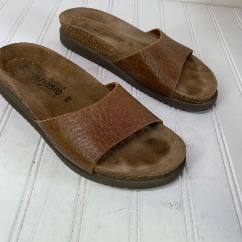 Metaphisto brown leather footbed slide sandals - Picture 4 of 5